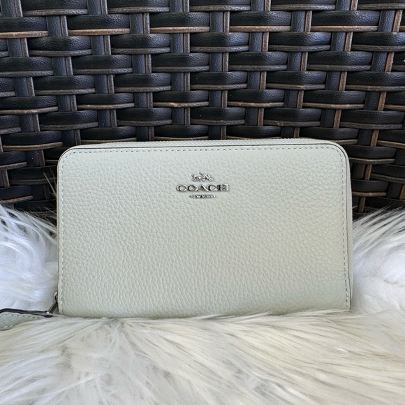 Coach Handbags - Coach Pebbled Leather Zip Wallet - Light Sage
